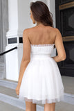 Rosa stroppeløs A Line Tylle Kort Homecoming Dress