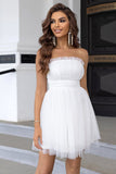 Rosa stroppeløs A Line Tylle Kort Homecoming Dress