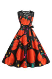 Halloween gresskar trykt oransje vintage kjole
