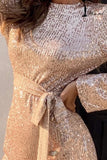 Lange ermer Glitter Cocktail Dress med Hollow-out