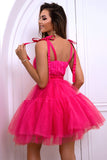 Hot Pink A Line Tylle Søt Homecoming Dress
