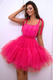 Hot Pink A Line Tylle Søt Homecoming Dress