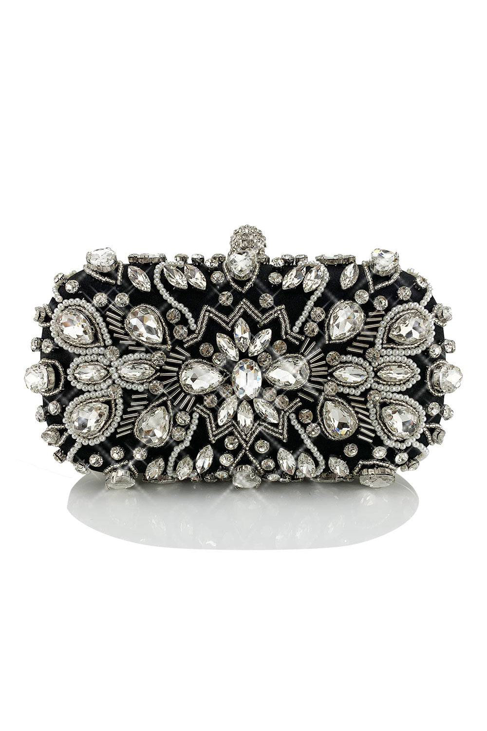 Rhinestone glitrende svart festclutchveske
