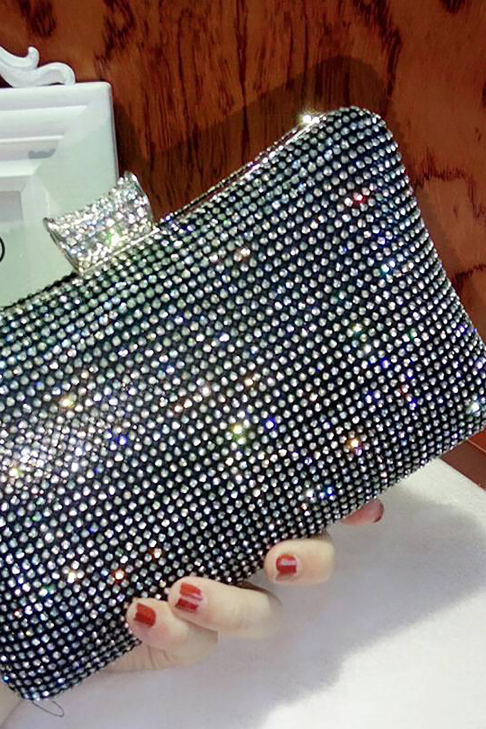 Svart Spakly Rhinestone kveldsveske