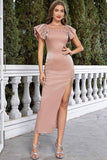 Blush firkantet halshette ermer Bodycon lang festkjole