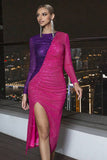 Lange ermer paljetter Sparkly Cocktail Dress med Slit