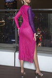 Lange ermer paljetter Sparkly Cocktail Dress med Slit