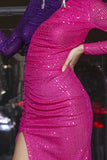 Lange ermer paljetter Sparkly Cocktail Dress med Slit