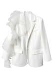 Hvit hakket jakke To knapper Kvinner festblazer med blomst