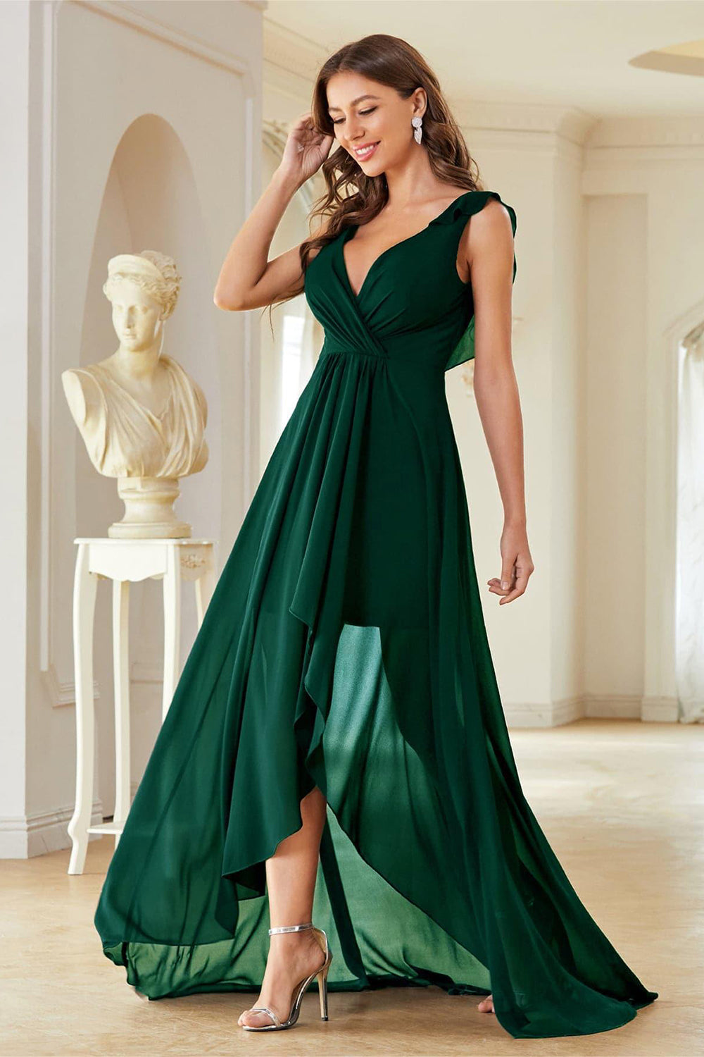 A-Line burgunder V-hals Chiffon High Low Prom kjole