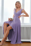 A-Line burgunder V-hals Chiffon High Low Prom kjole