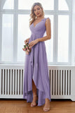 A-Line burgunder V-hals Chiffon High Low Prom kjole