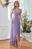 A-Line burgunder V-hals Chiffon High Low Prom kjole