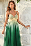 Grønn Gradient Spaghetti stropper A Line Prom Dress