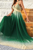 Grønn Gradient Spaghetti stropper A Line Prom Dress