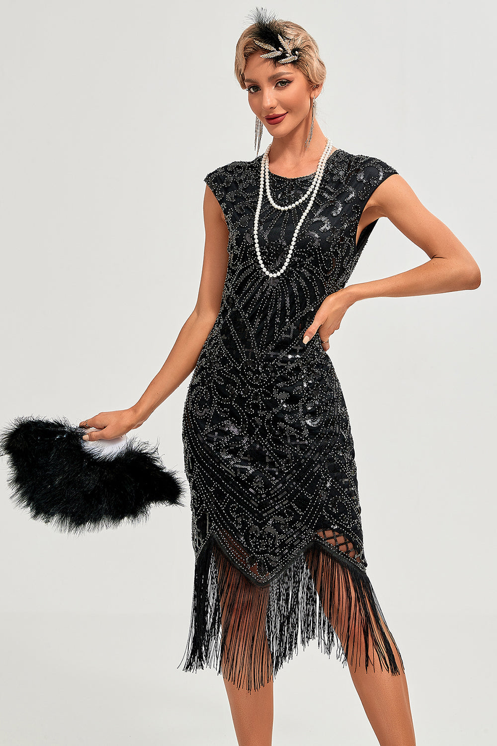 Sparkly Black Beaded Fringed 1920 -tallet Gatsby kjole
