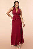 Burgund Halter Ruffles Prom kjole med Slit
