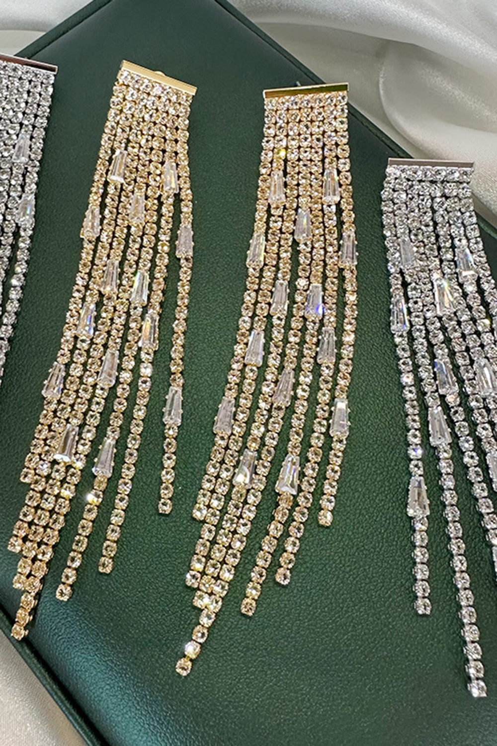 Sparkly Golden Rhinestone Tassel Long øredobber