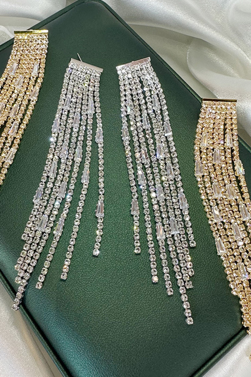 Sparkly Golden Rhinestone Tassel Long øredobber