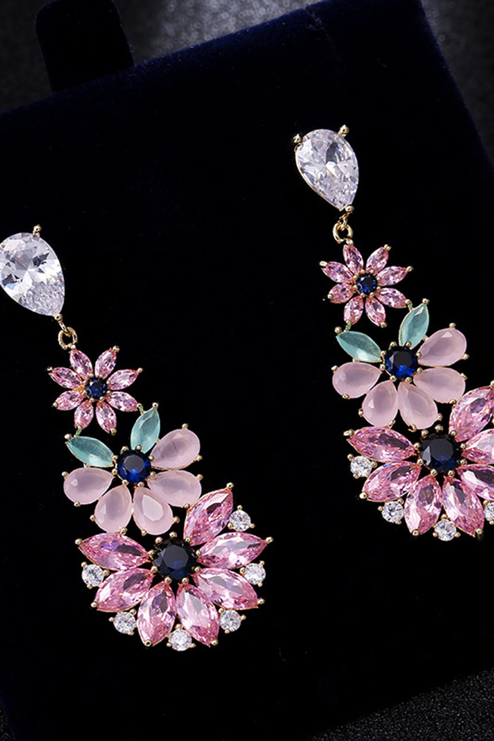 Rosa Rhinestone dråpe dingle øredobber
