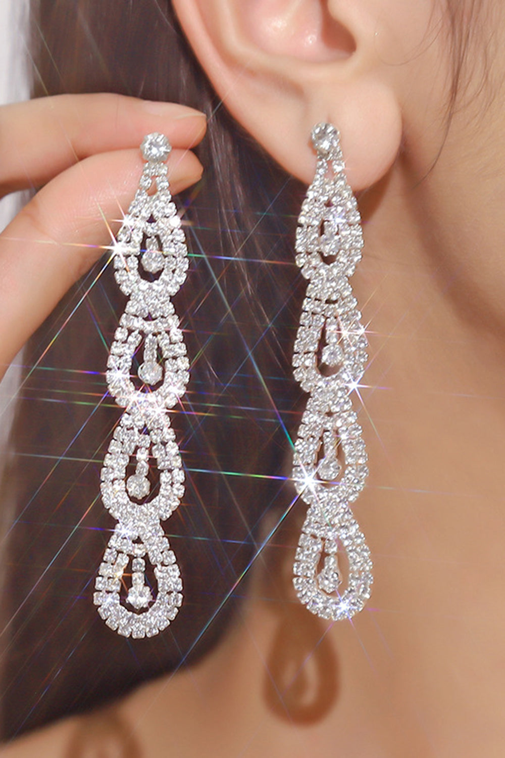 Sølv Rhinestone Long Drop øredobber