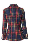 Blå Rød Slim Retro Lapel Plaid Women Blazer