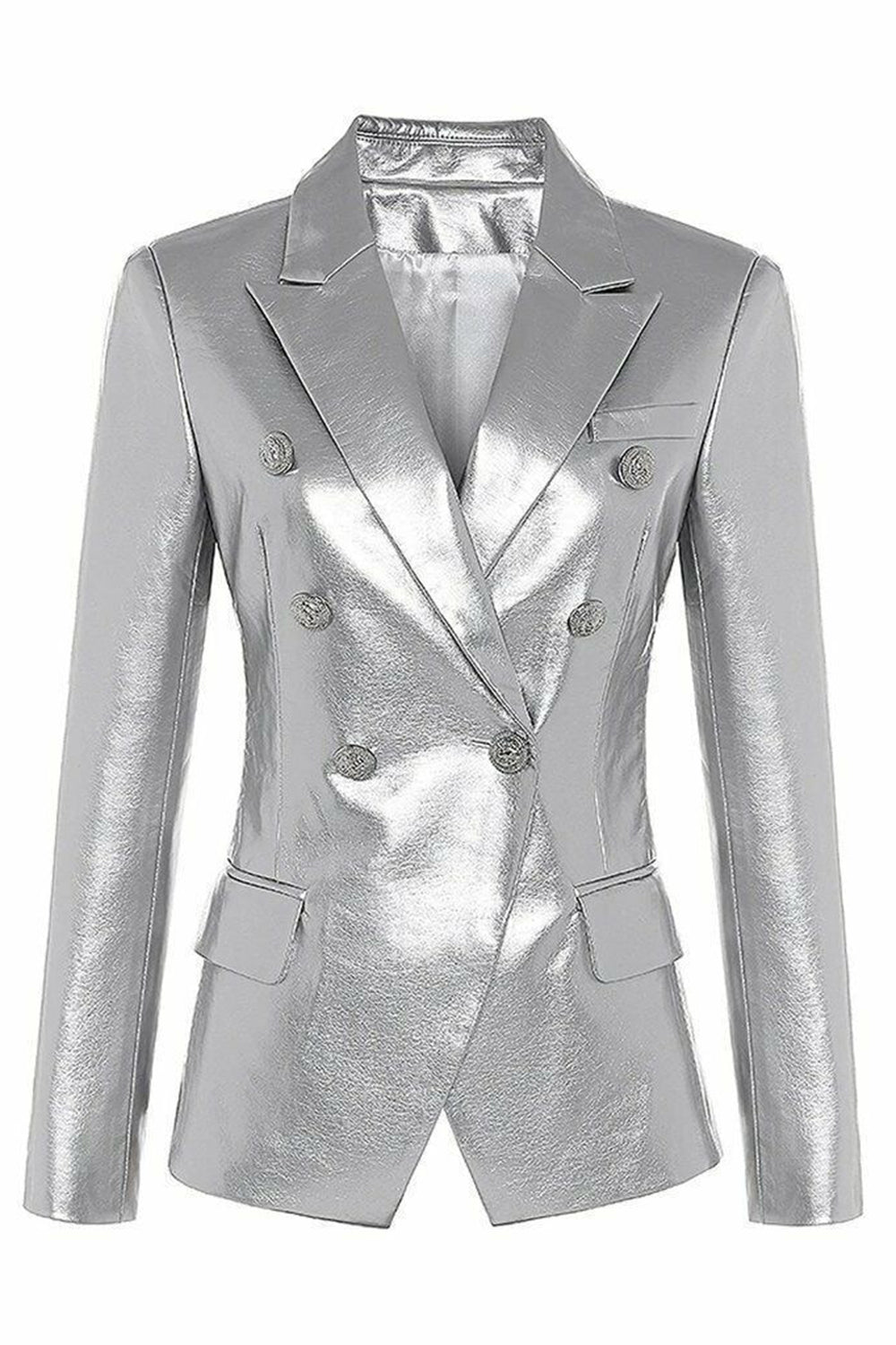 Svart PU Double Breasted Kvinner Blazer