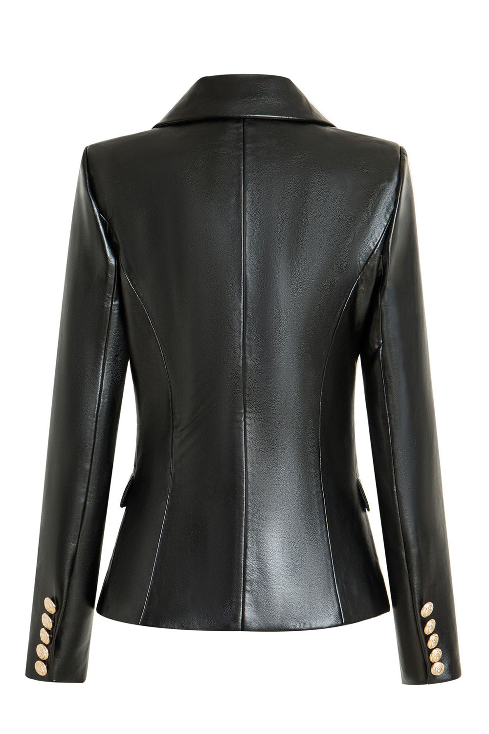 Svart PU Double Breasted Kvinner Blazer