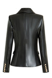 Svart PU Double Breasted Kvinner Blazer