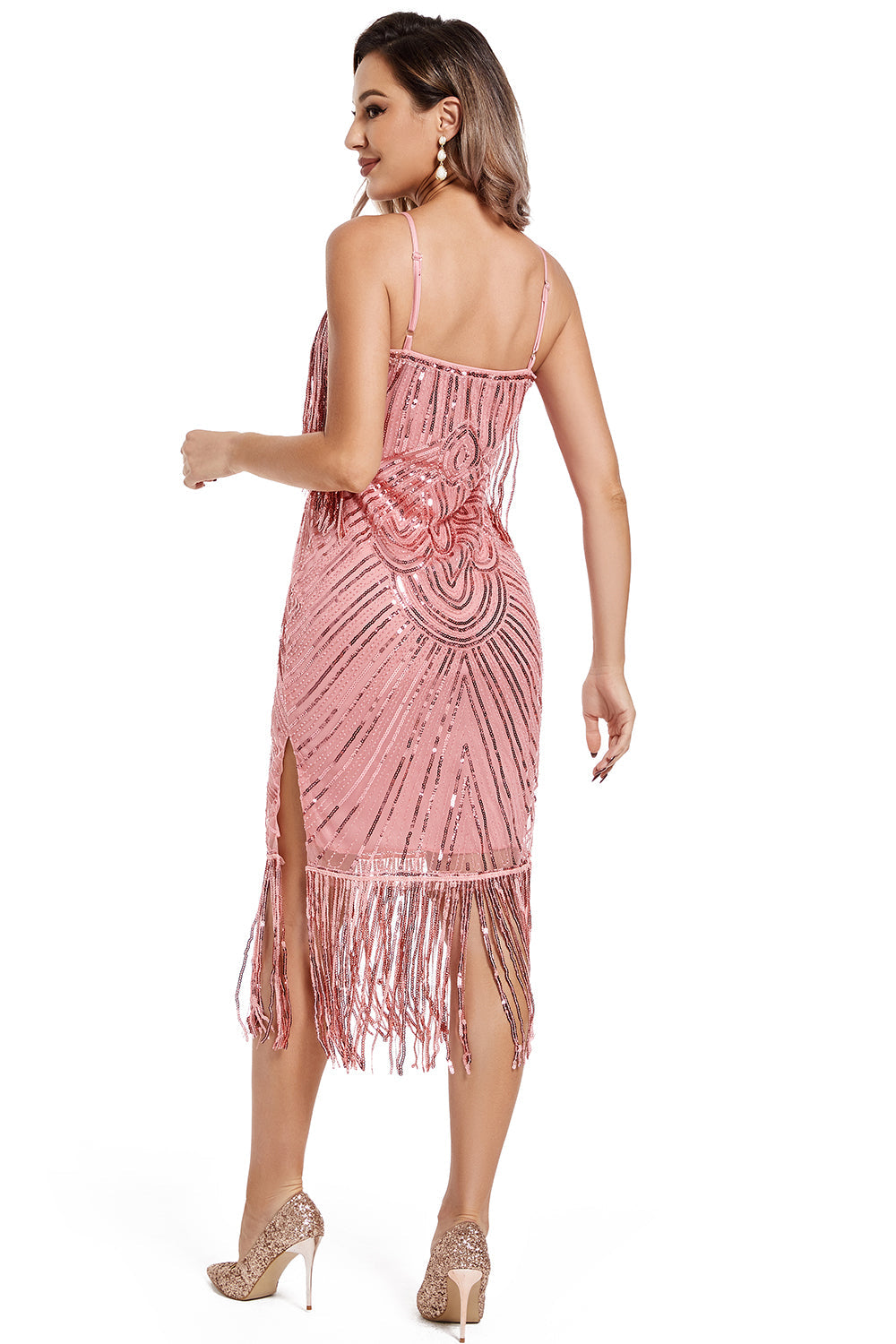 Blush Fringed Spaghetti stropper 1920 Gatsby kjole