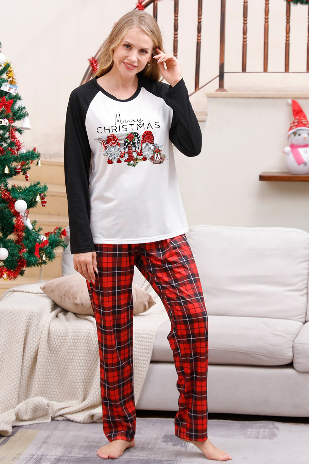 Lange ermer rutete familie julepyjamas