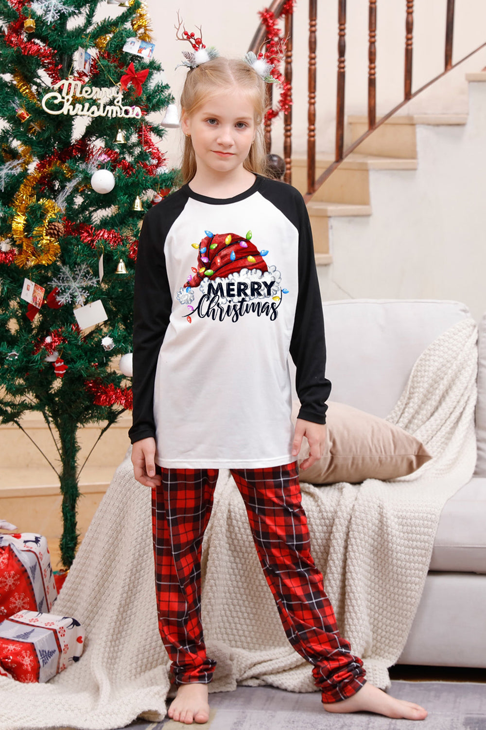 Lange ermer rutete familie julepyjamas