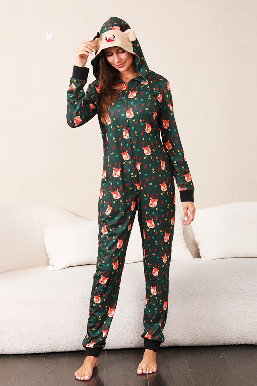 Mørkegrønn trykt familie Christmas One Piece pyjamas