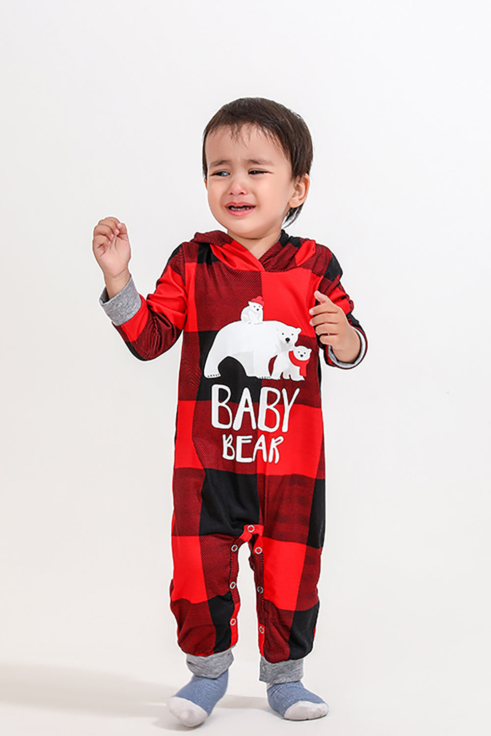 Christmas Family Red Grid Bear Print pyjamassett