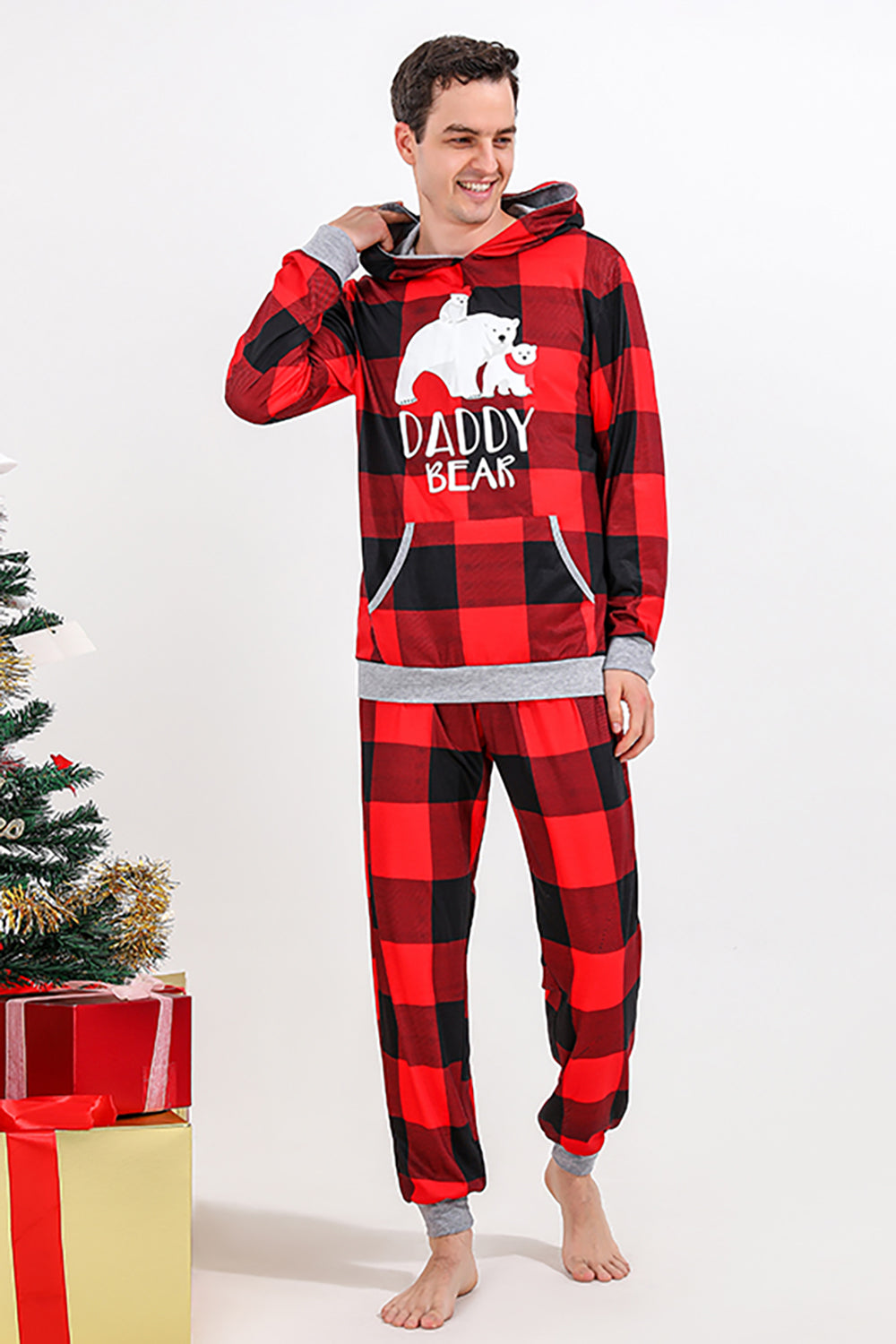 Christmas Family Red Grid Bear Print pyjamassett
