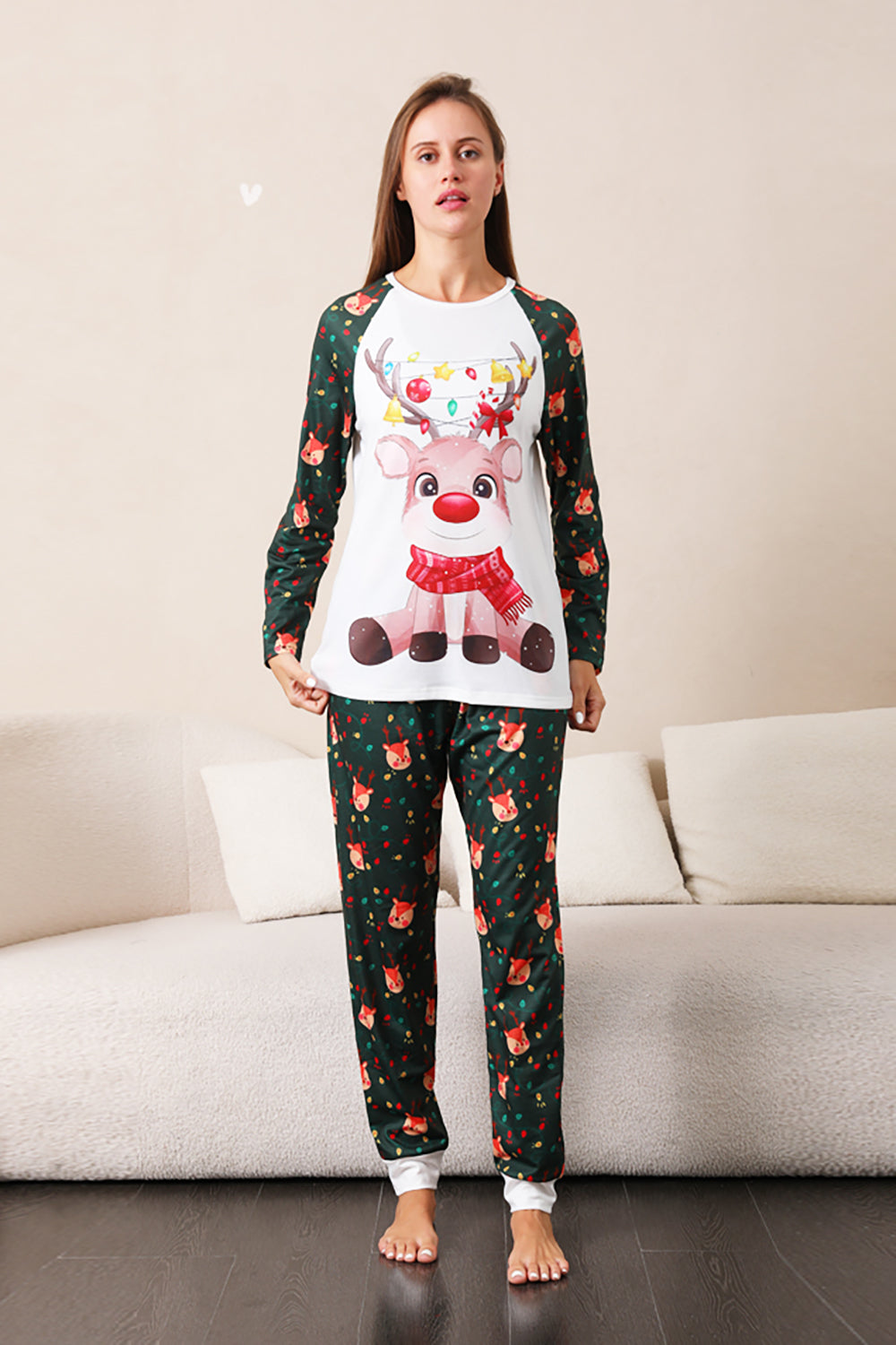 Mørkegrønn hjort Christmas Familie pyjamas sett
