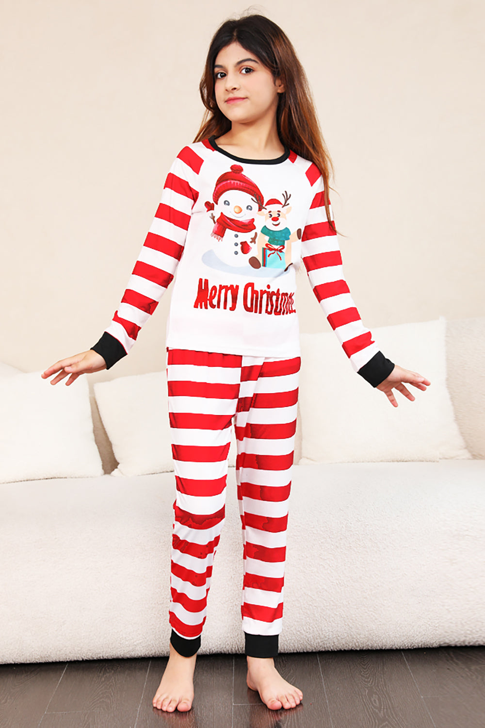 Red Stripes Snømenn Christmas Familie Pyjamas Set