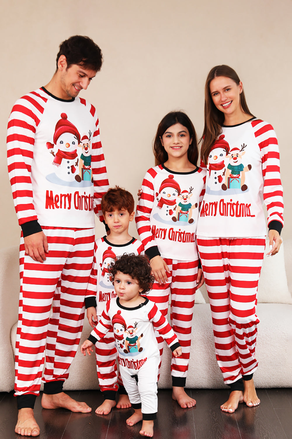 Red Stripes Snømenn Christmas Familie Pyjamas Set