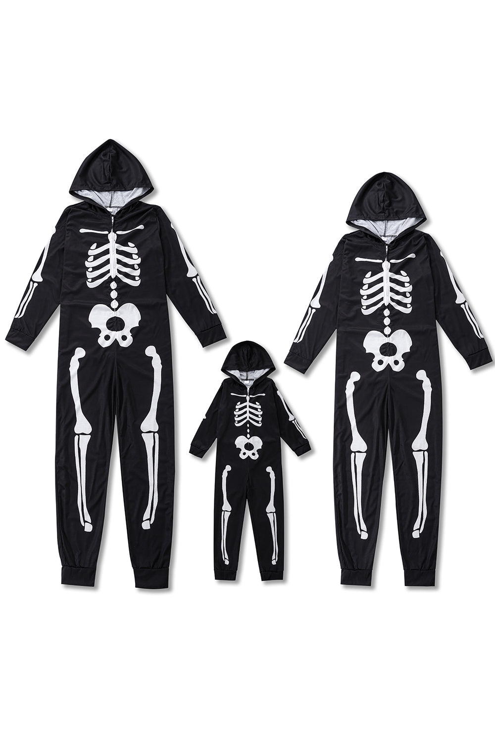 Familie Koselig Skjelett Svart Trykk Zip Up hettegenser Onesie