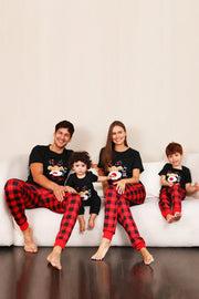 Red Plaid Christmas Family Matchende pyjamassett med korte ermer
