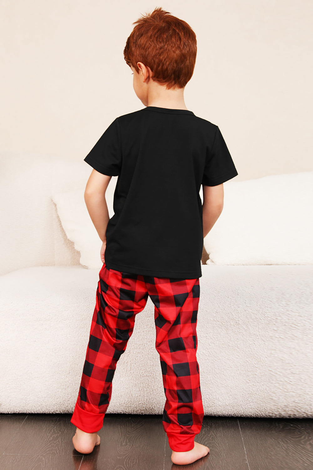 Red Plaid Christmas Family Matchende pyjamassett med korte ermer