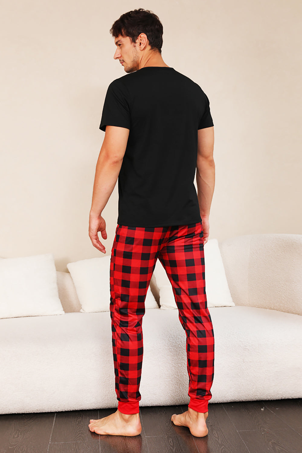 Red Plaid Christmas Family Matchende pyjamassett med korte ermer