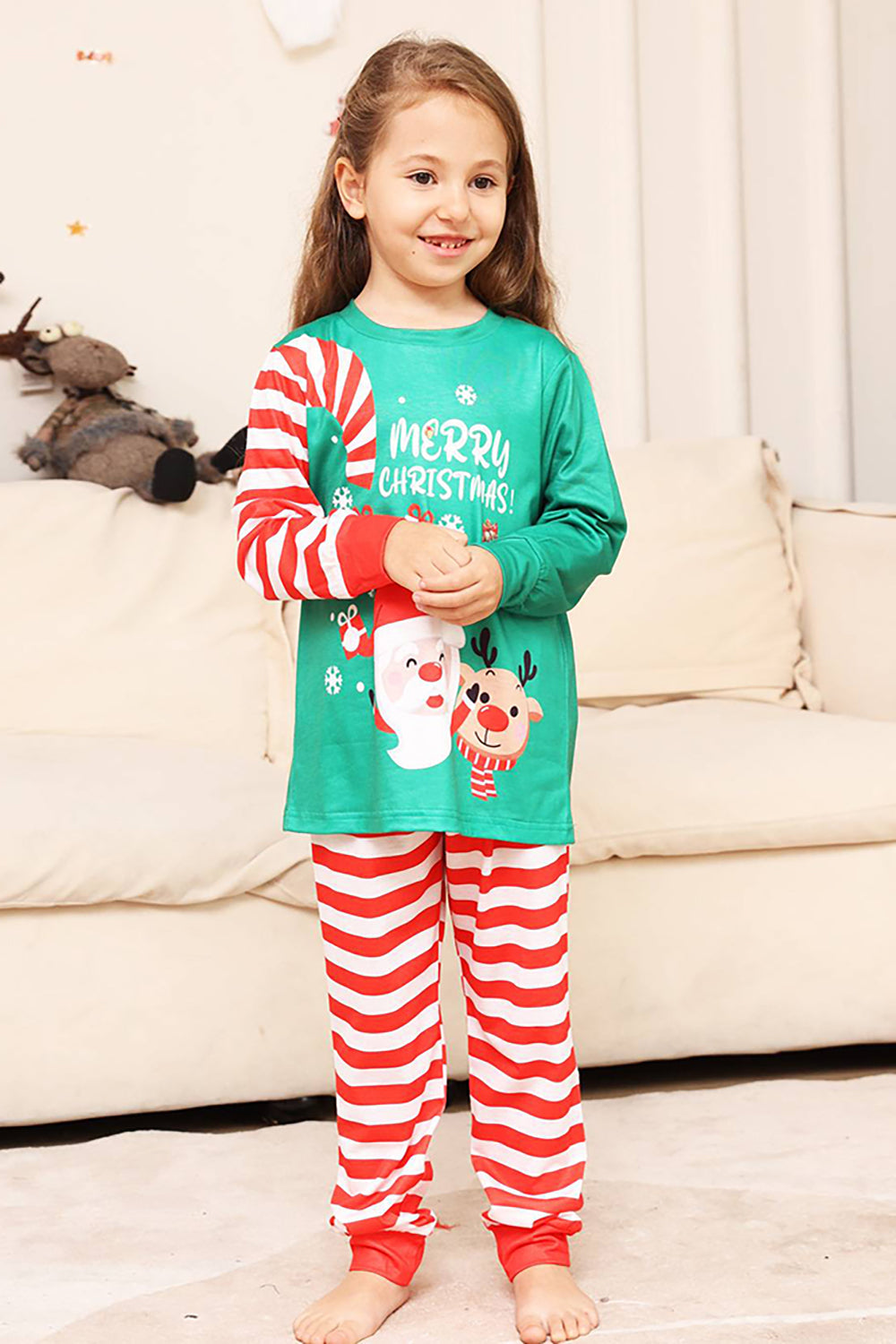 Grønne og røde striper Christmas Family Matching pyjamas Set