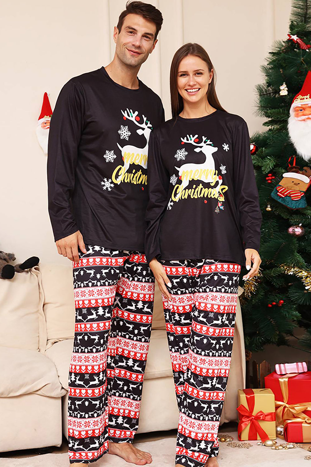 Black Deer og Snowflake Christmas Family Matchende pyjamassett