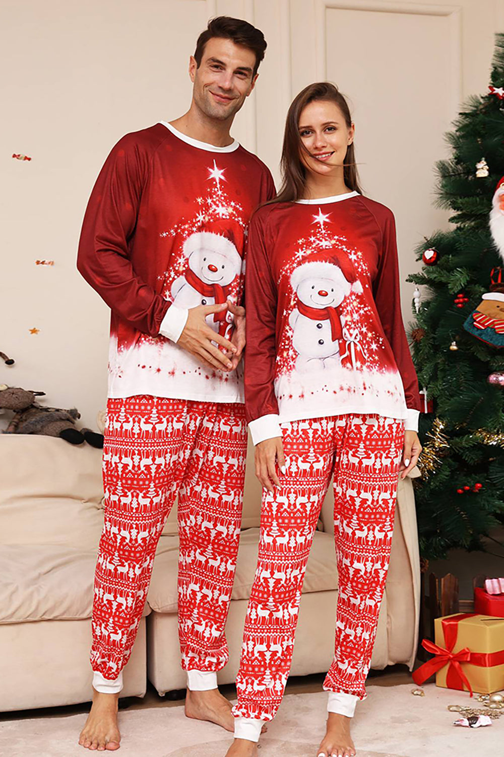 Red Snowman Christmas Family matchende pyjamassett
