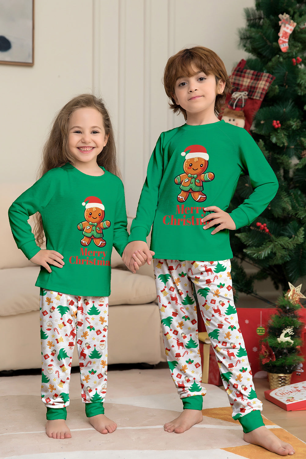 Familie Matchende pyjamas Grønn Santa Claus Print Christmas pyjamas Set