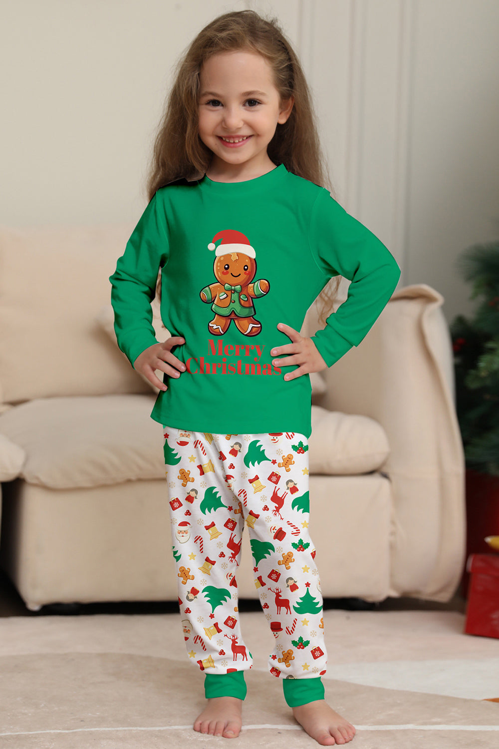 Familie Matchende pyjamas Grønn Santa Claus Print Christmas pyjamas Set
