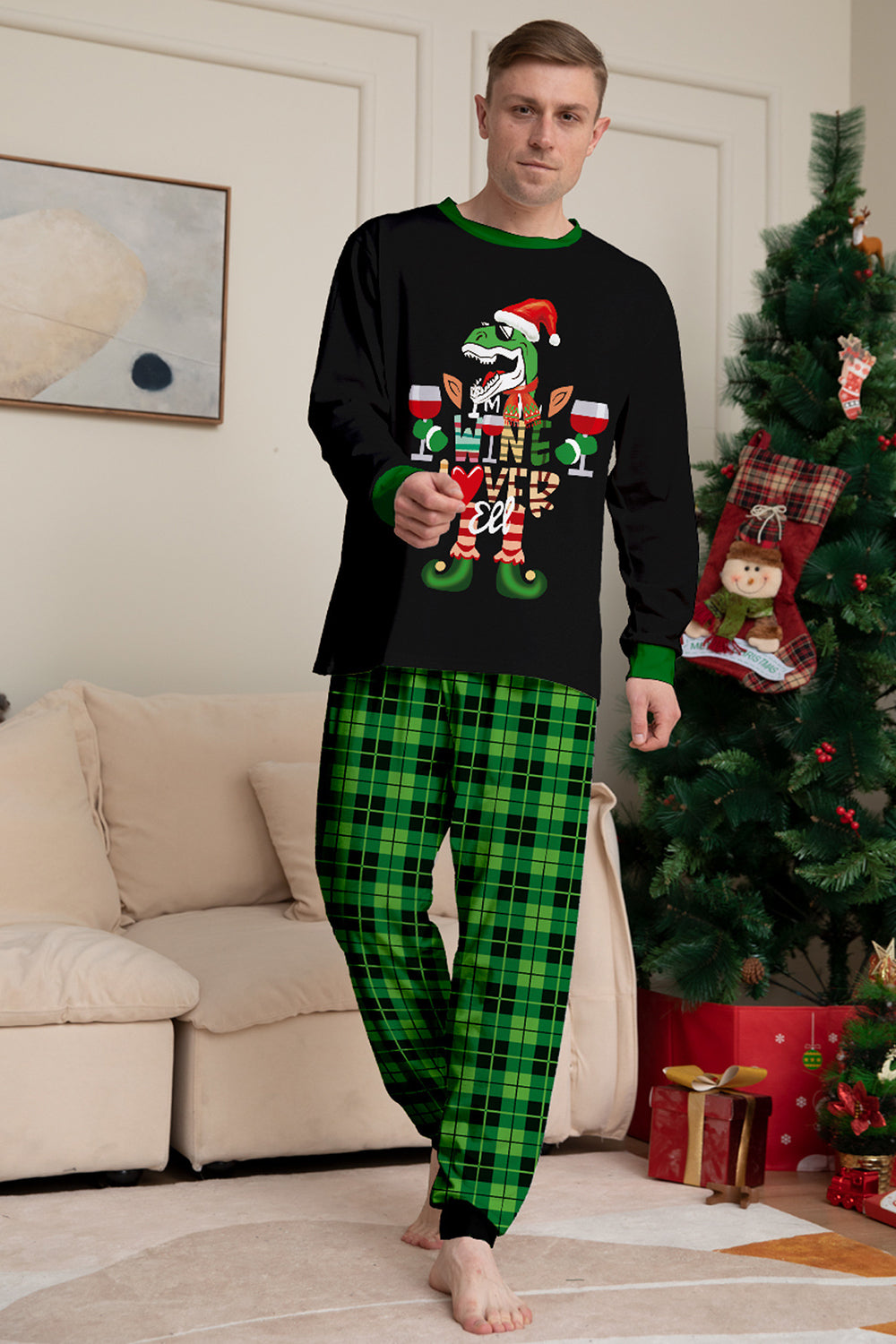 Familie Christmas Wine Lover Dinosaur Print pyjamas Set