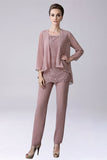 Dusty Rose 3 stk Chiffon Mother of Bride Pant Suits