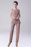 Dusty Rose 3 stk Chiffon Mother of Bride Pant Suits